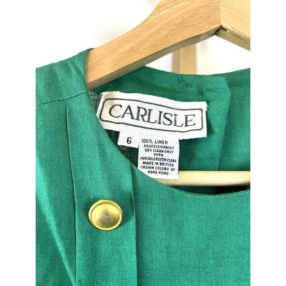 Vintage Carlisle 100% Linen Short Sleeve Blouse w/ Build in Shoulder Pads Sz 6 - Picture 3 of 9